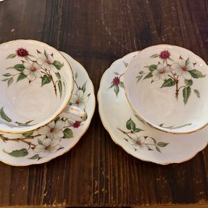 Hammerseley dogwood blossom bone china 2 Floral Porcelain Tea Cup and Saucer Set